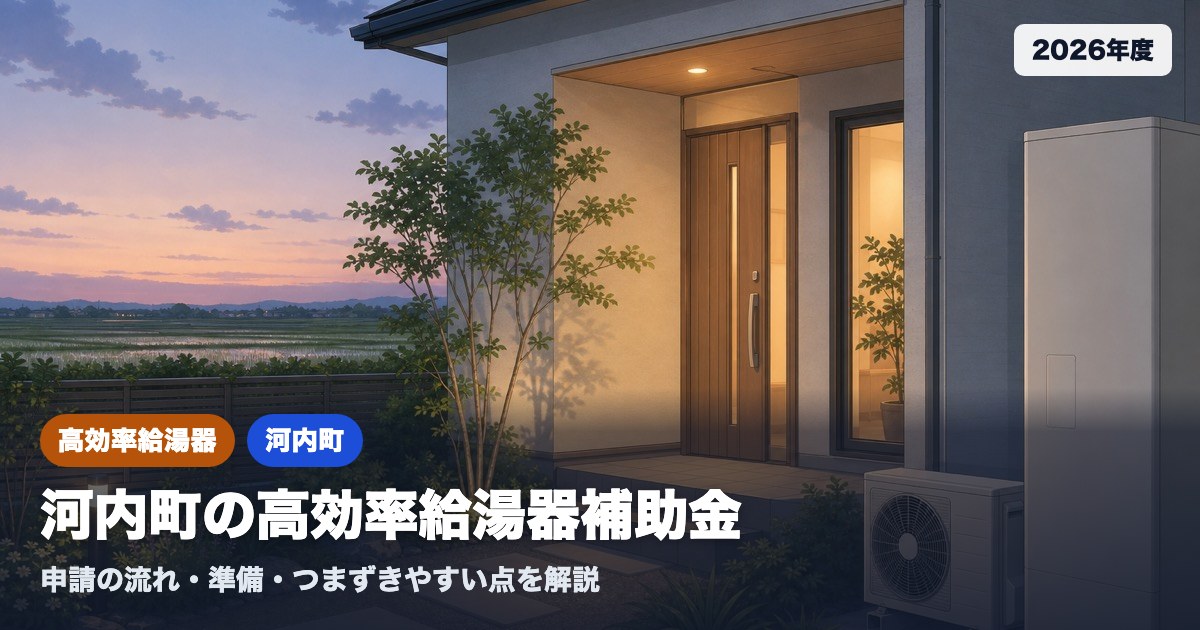 『茨城県河内町で高効率給湯器の補助金を申請する(2026年度)』のアイキャッチイラスト